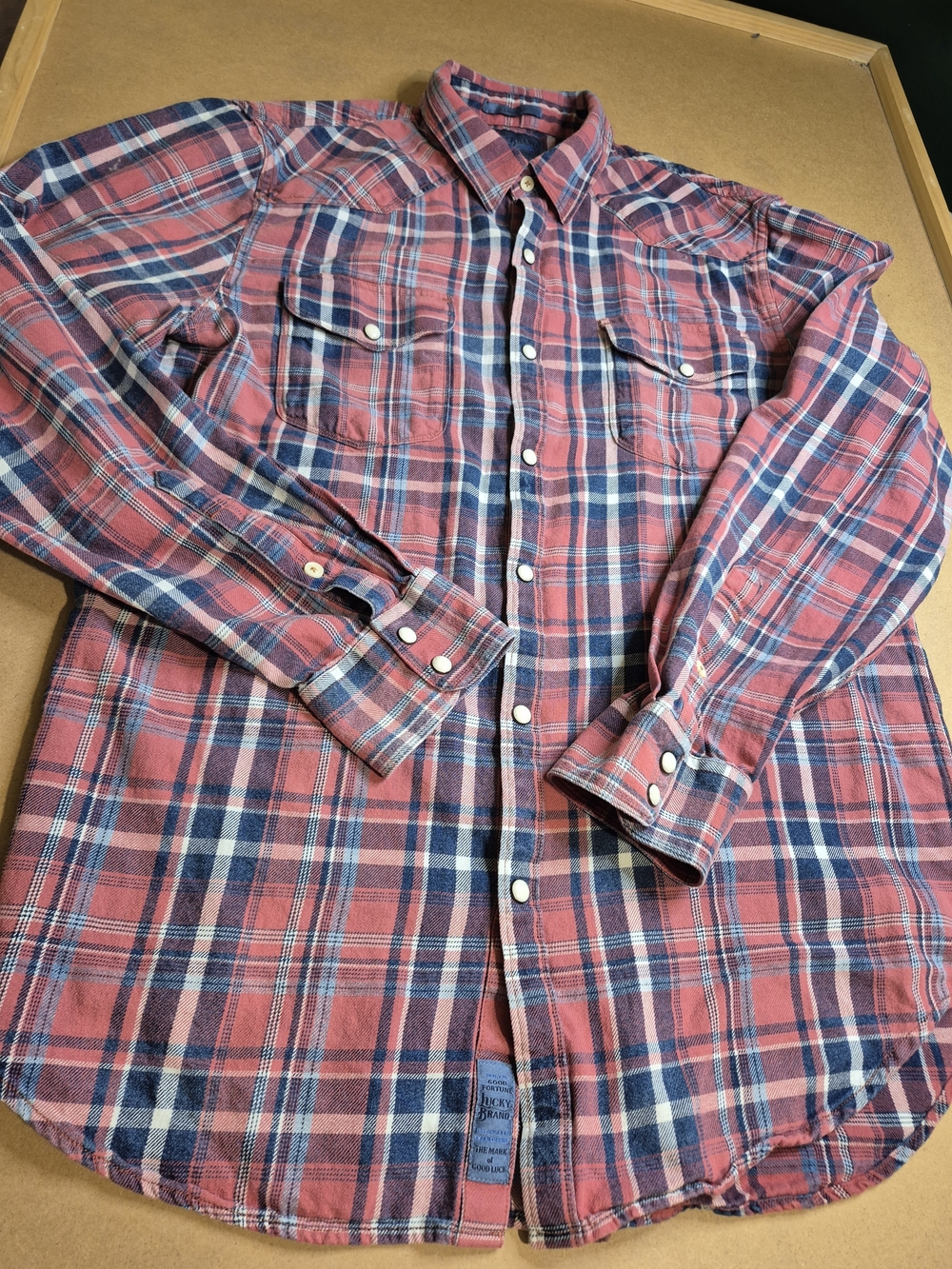 Lucky Brand Pink and Blue Plaid Pearl Snap Button-Down Shirt 4329/5